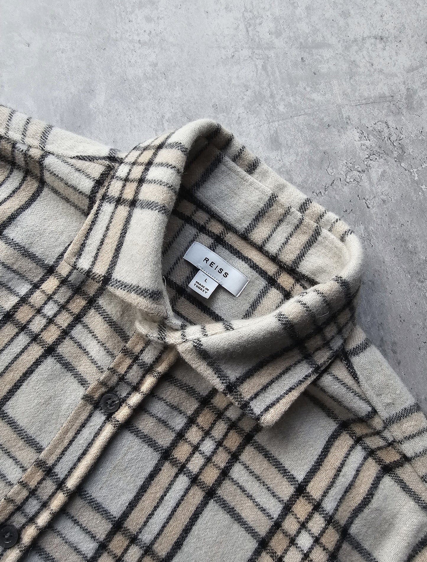 REISS Rio Wool-blend Brushed Checked Overshirt In Beige