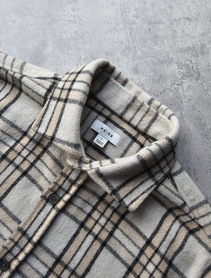 REISS Rio Wool-blend Brushed Checked Overshirt In Beige