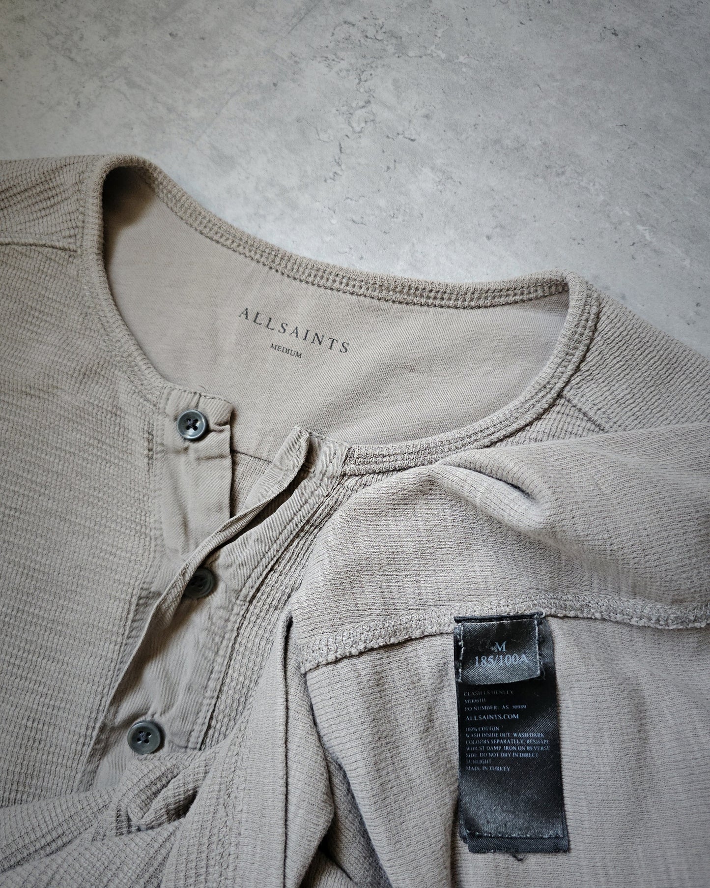 ALL SAINTS Khaki Thermal Long Sleeve Oversized T-Shirt