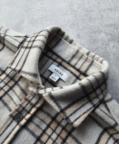 REISS Rio Wool-blend Brushed Checked Overshirt In Beige
