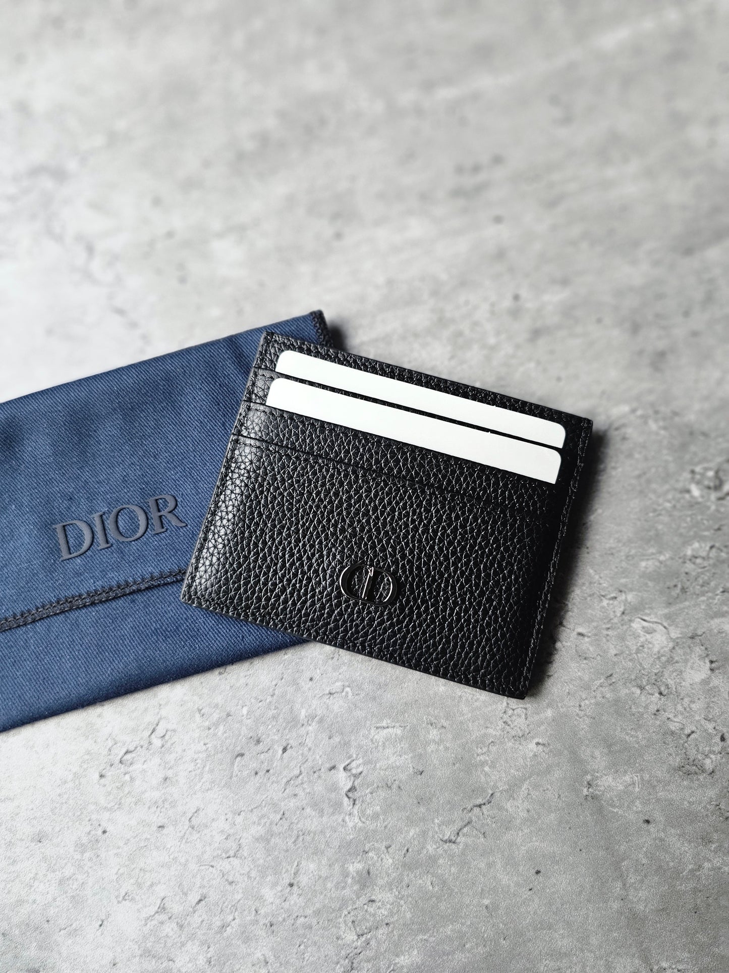 DIOR CD Icon Grained Calfskin Leather Black Card Holder