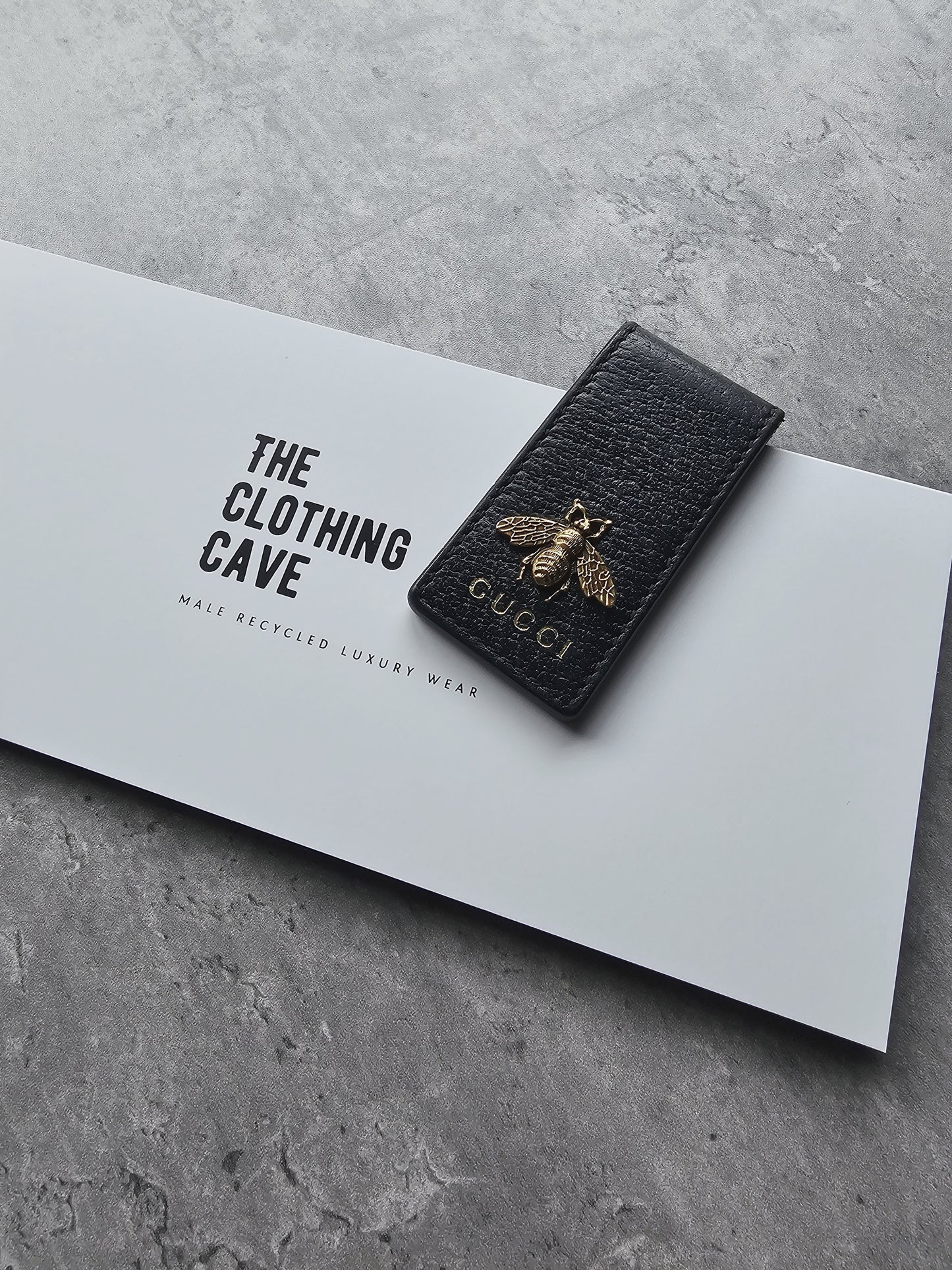 GUCCI Black Leather Animalier Bee Money Clip