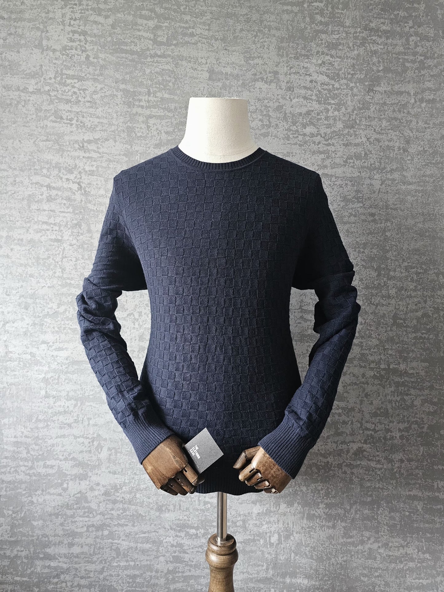 LOUIS VUITTON Damier Crew Knit Sweater in Dark Night Blue