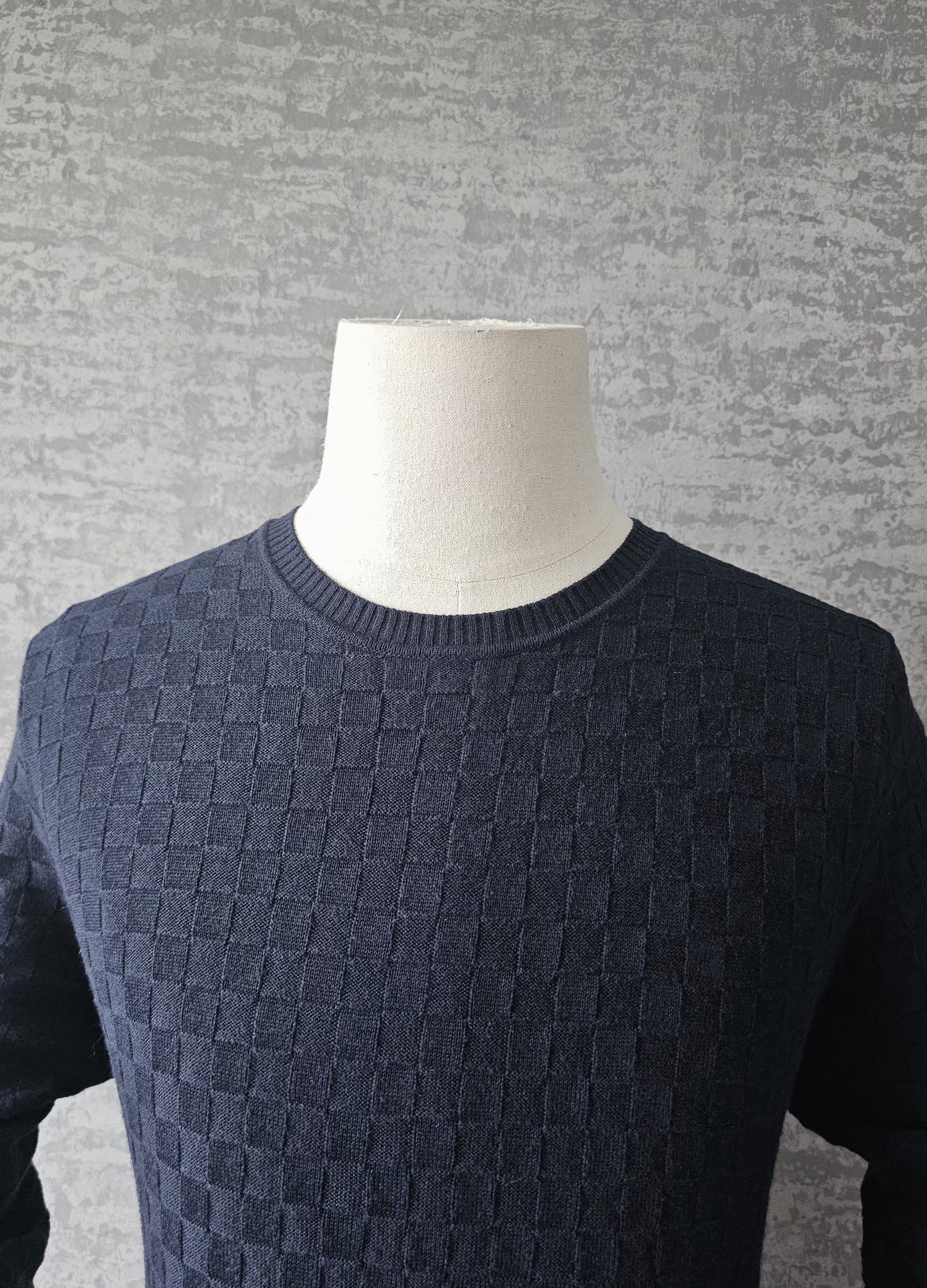 LOUIS VUITTON Damier Crew Knit Sweater in Dark Night Blue