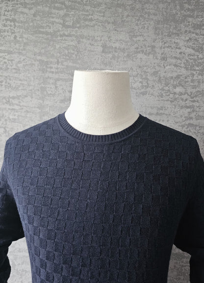 LOUIS VUITTON Damier Crew Knit Sweater in Dark Night Blue