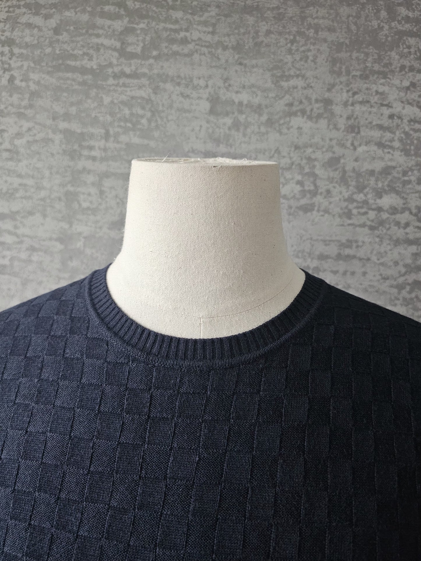 LOUIS VUITTON Damier Crew Knit Sweater in Dark Night Blue