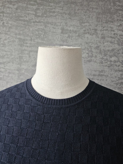 LOUIS VUITTON Damier Crew Knit Sweater in Dark Night Blue