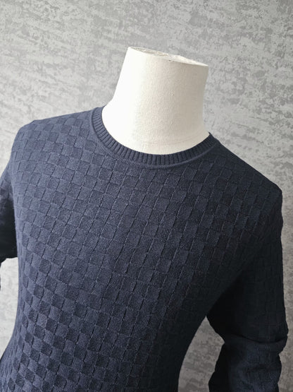 LOUIS VUITTON Damier Crew Knit Sweater in Dark Night Blue