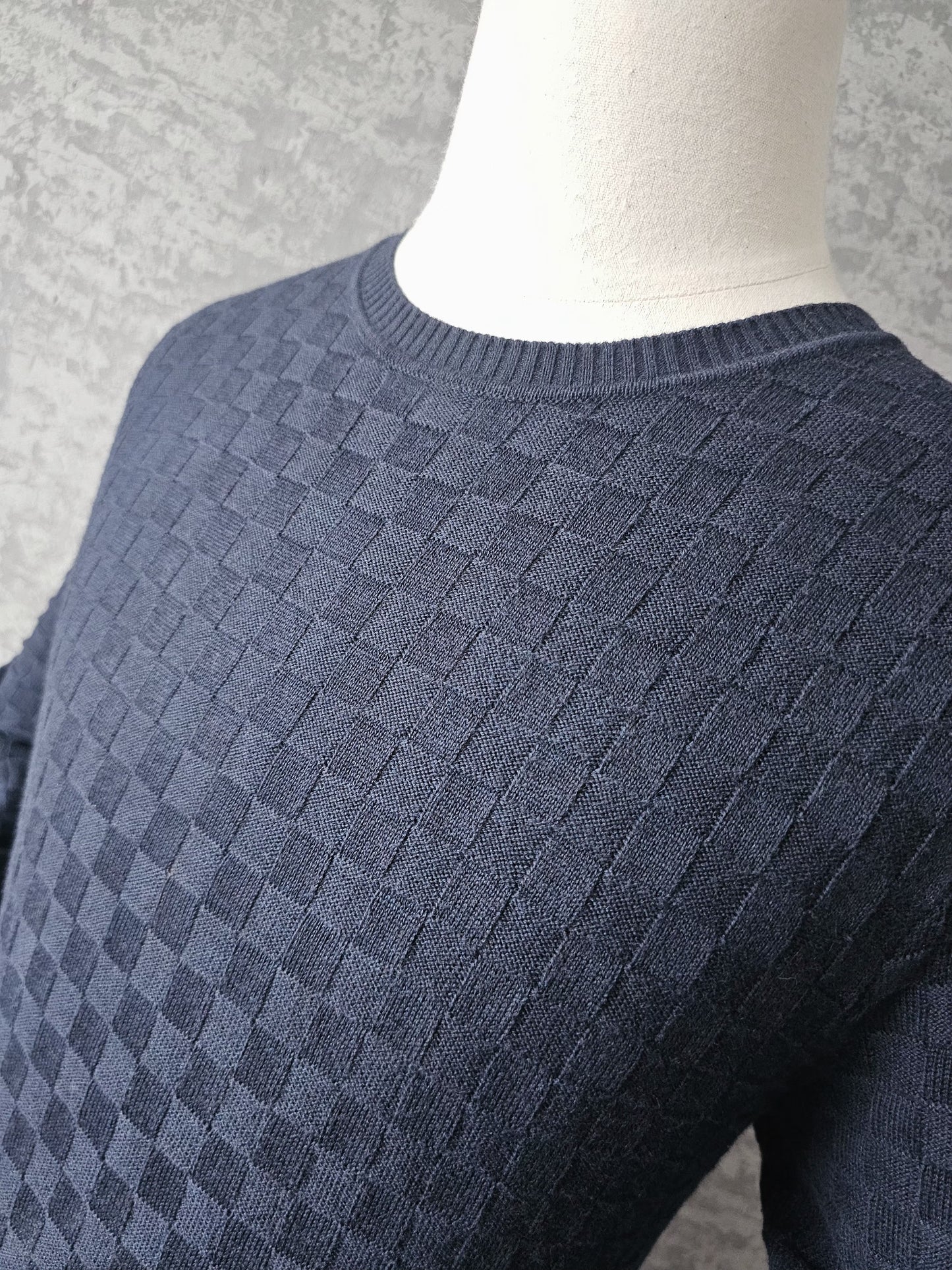 LOUIS VUITTON Damier Crew Knit Sweater in Dark Night Blue
