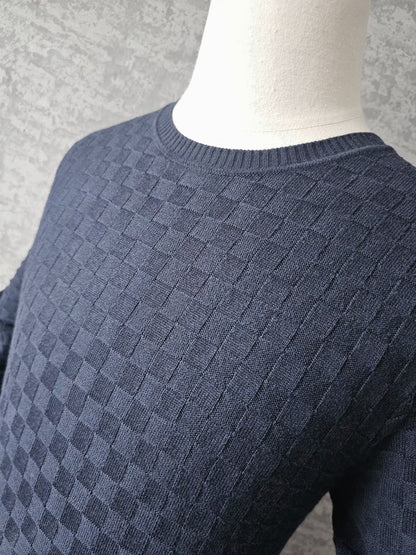LOUIS VUITTON Damier Crew Knit Sweater in Dark Night Blue