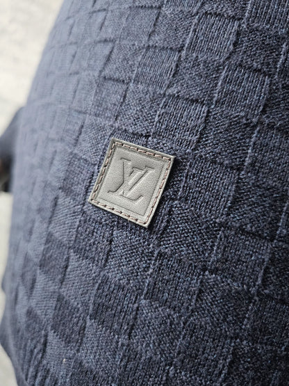 LOUIS VUITTON Damier Crew Knit Sweater in Dark Night Blue
