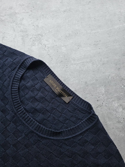 LOUIS VUITTON Damier Crew Knit Sweater in Dark Night Blue