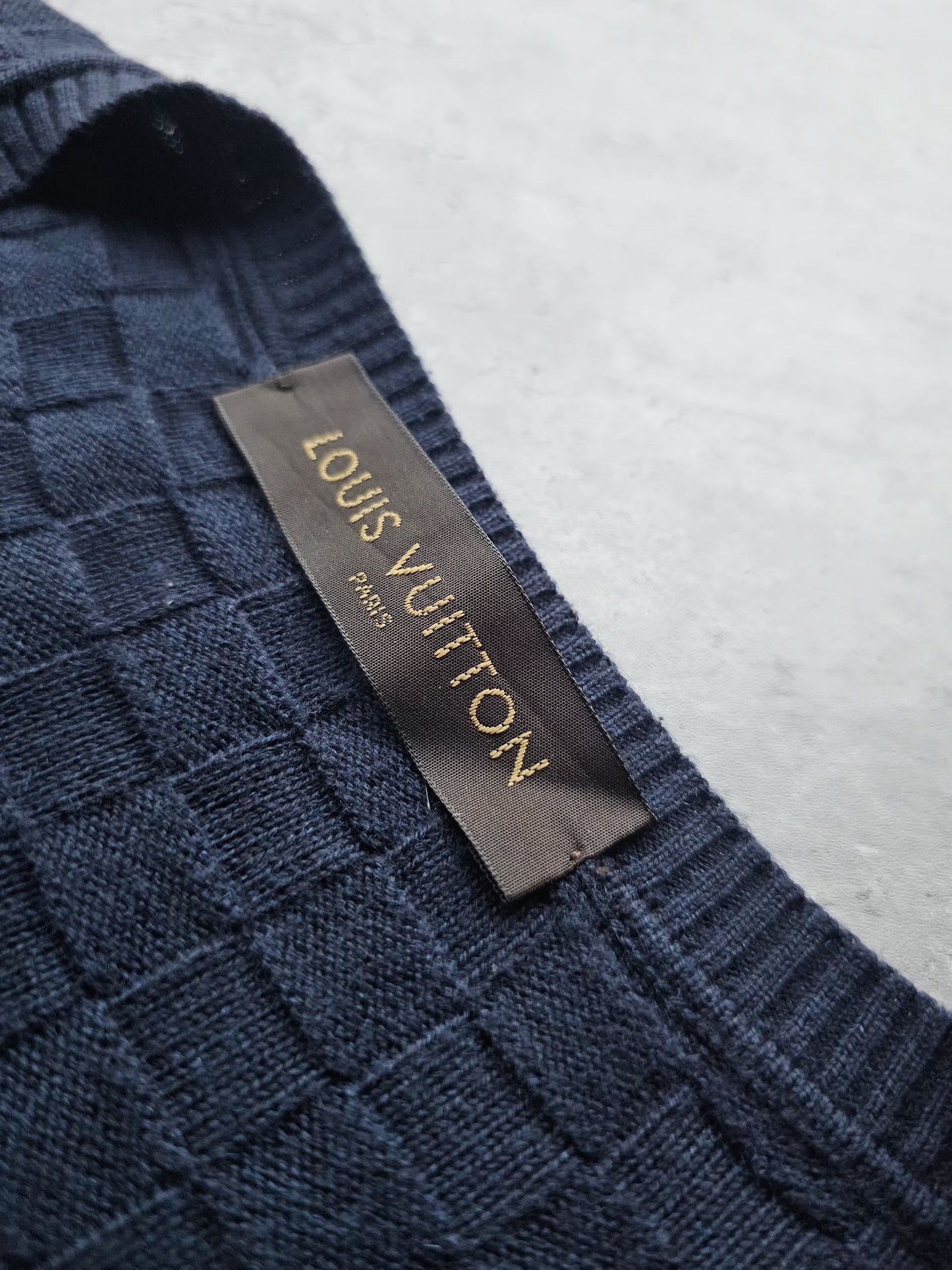 LOUIS VUITTON Damier Crew Knit Sweater in Dark Night Blue