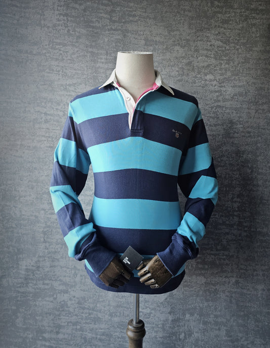 GANT Bar Stripe Rugby Heavy Rugger Long Sleeve Shirt in Turquoise/Navy