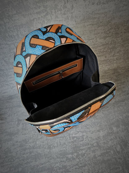 BURBERRY TB Monogram Leather Backpack in Blue and Brown