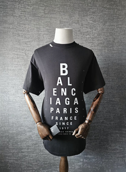 BALENCIAGA Optical Print Distressed Oversized T-Shirt