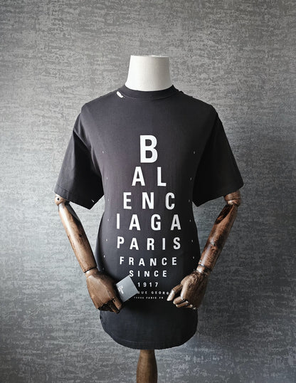 BALENCIAGA Optical Print Distressed Oversized T-Shirt