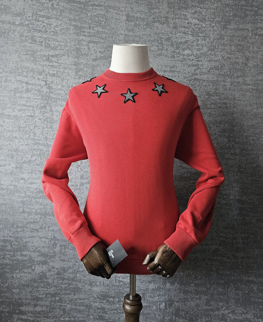 GIVENCHY Star Patches Crewneck Red Sweater
