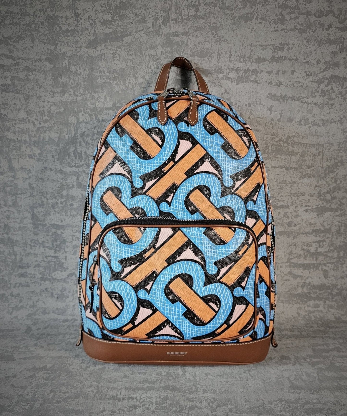 BURBERRY TB Monogram Leather Backpack in Blue and Brown