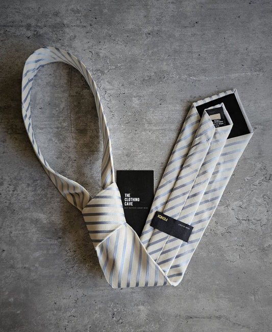 FENDI Blue Striped Silk Tie