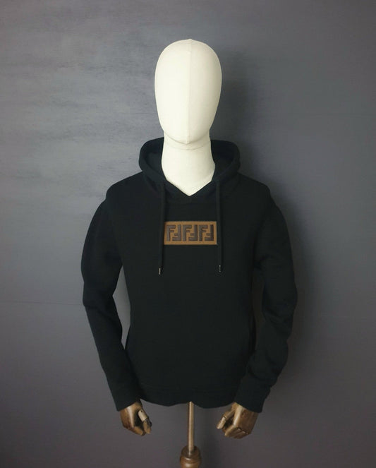 FENDI Logo Appliqued Cashmere Black Jersey Hoodie