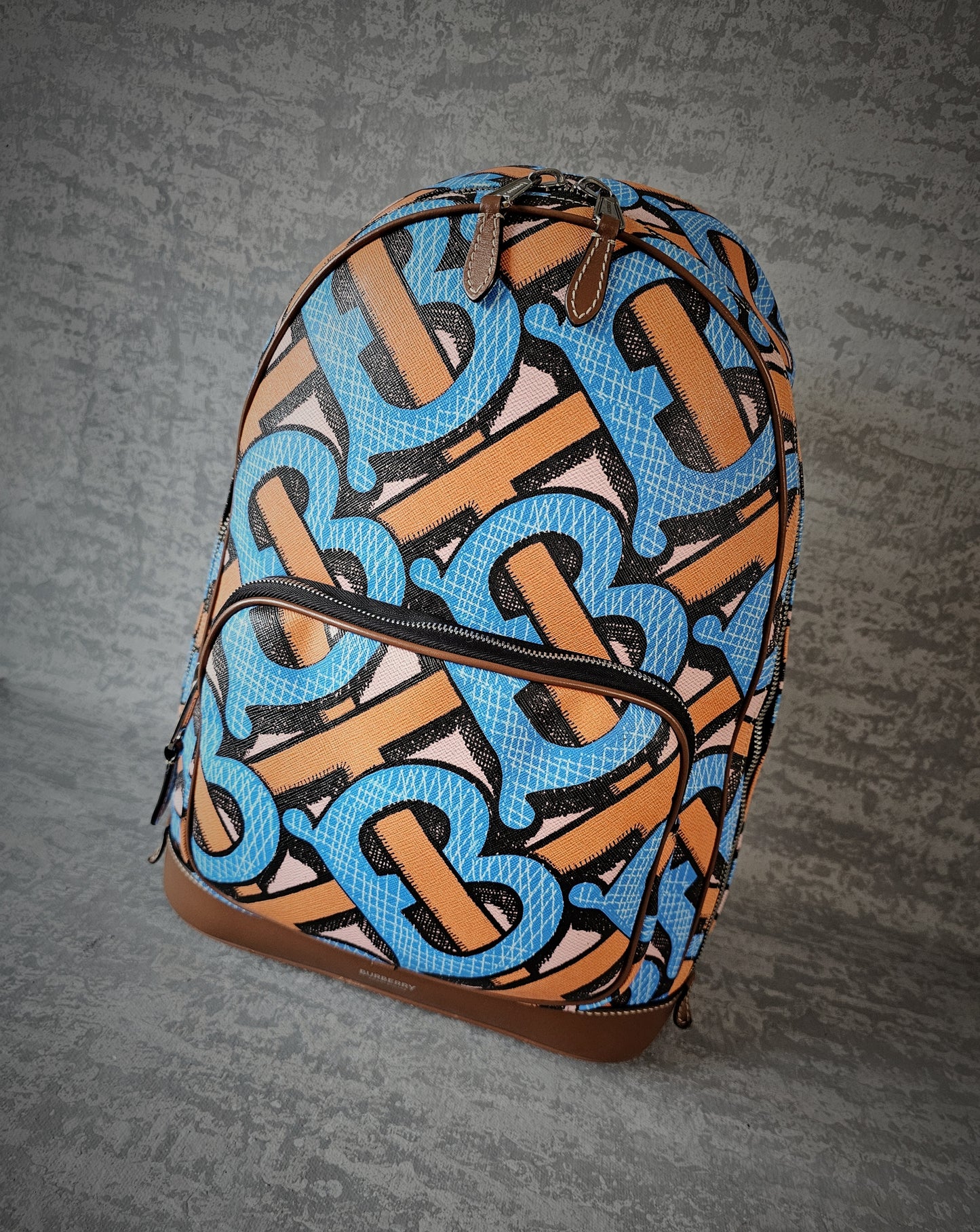 BURBERRY TB Monogram Leather Backpack in Blue and Brown