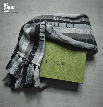 GUCCI Embroidered Jacquard Wool Stripe Scarf