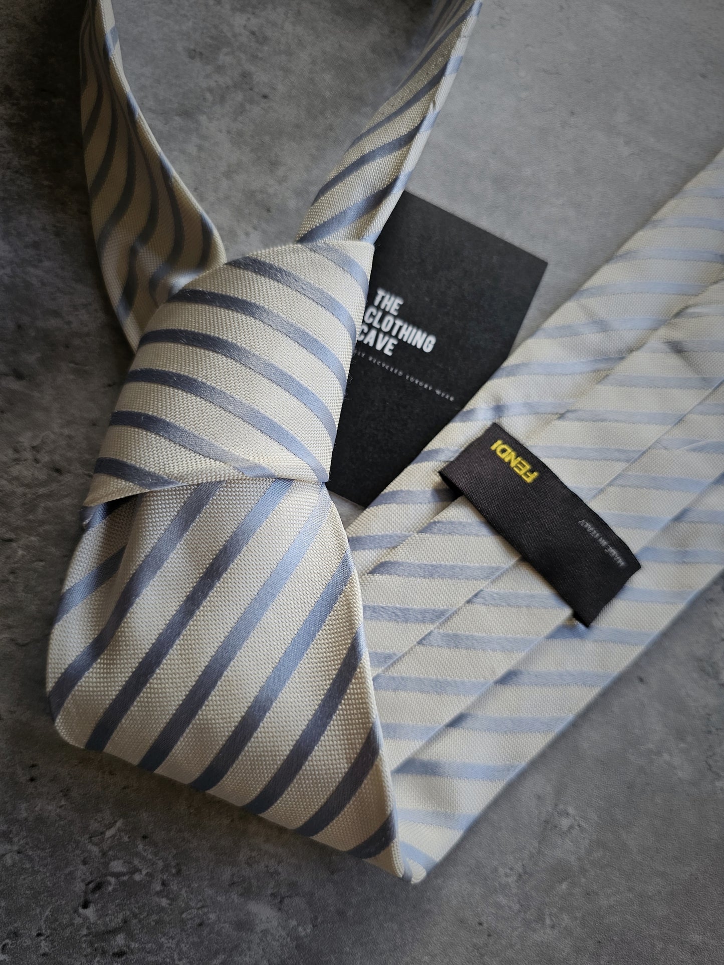 FENDI Blue Striped Silk Tie