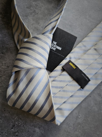 FENDI Blue Striped Silk Tie