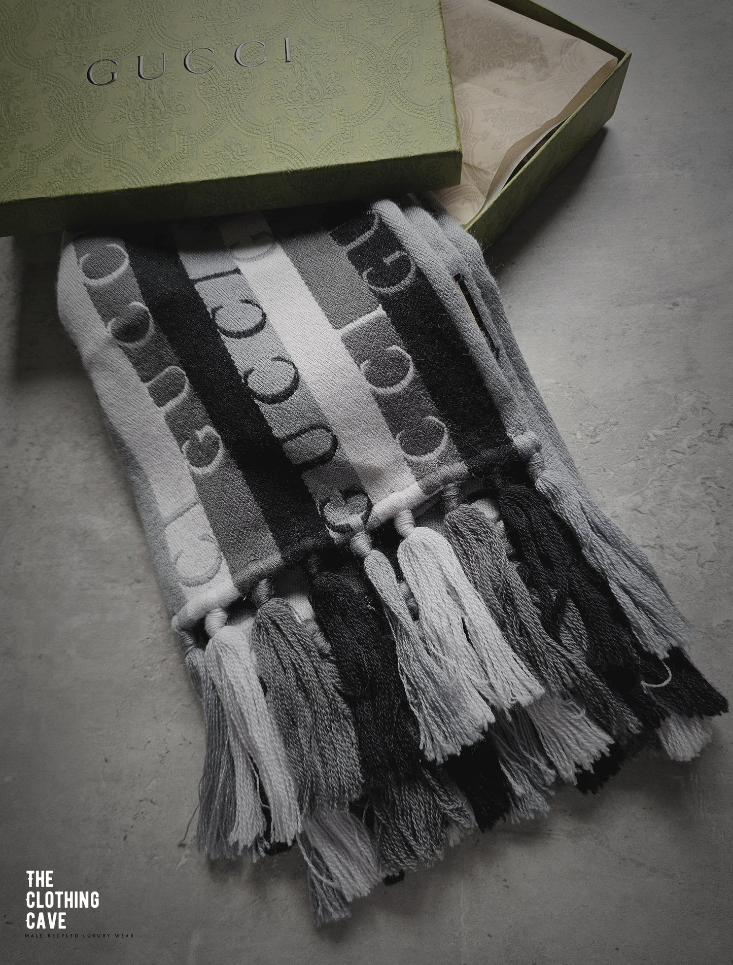 GUCCI Embroidered Jacquard Wool Stripe Scarf