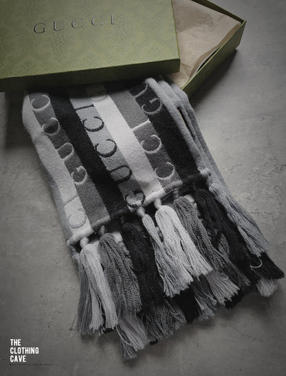 GUCCI Embroidered Jacquard Wool Stripe Scarf