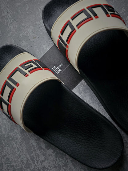 GUCCI Blk/white Nastro Rubber Slides