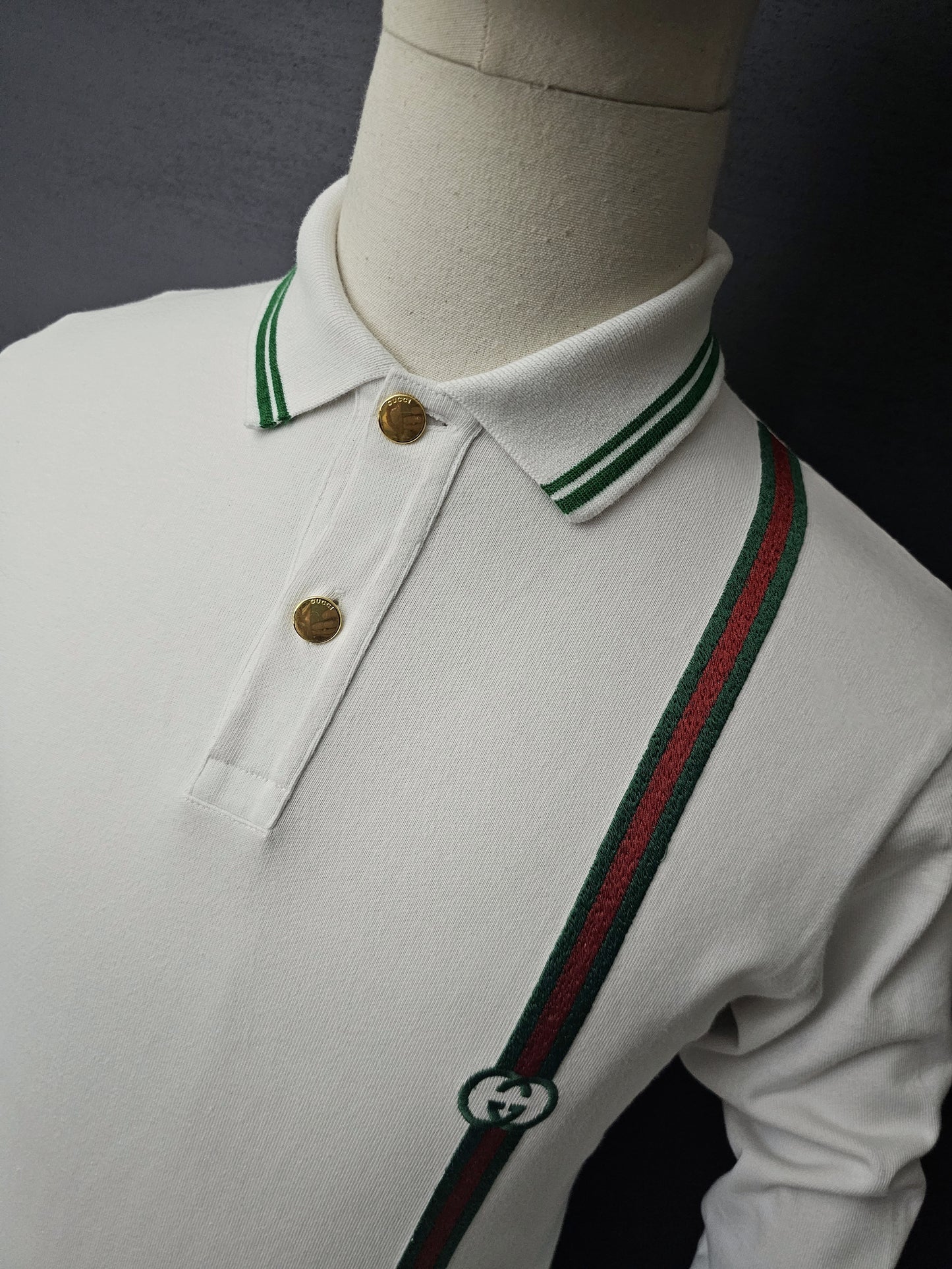 GUCCI Long-Sleeve Stripe Jersey Polo
