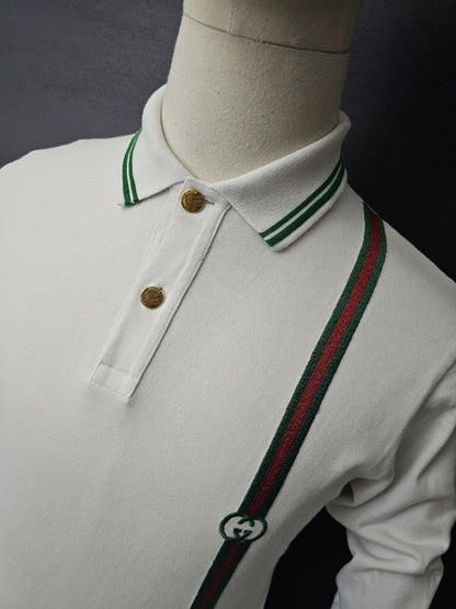 GUCCI Long-Sleeve Stripe Jersey Polo