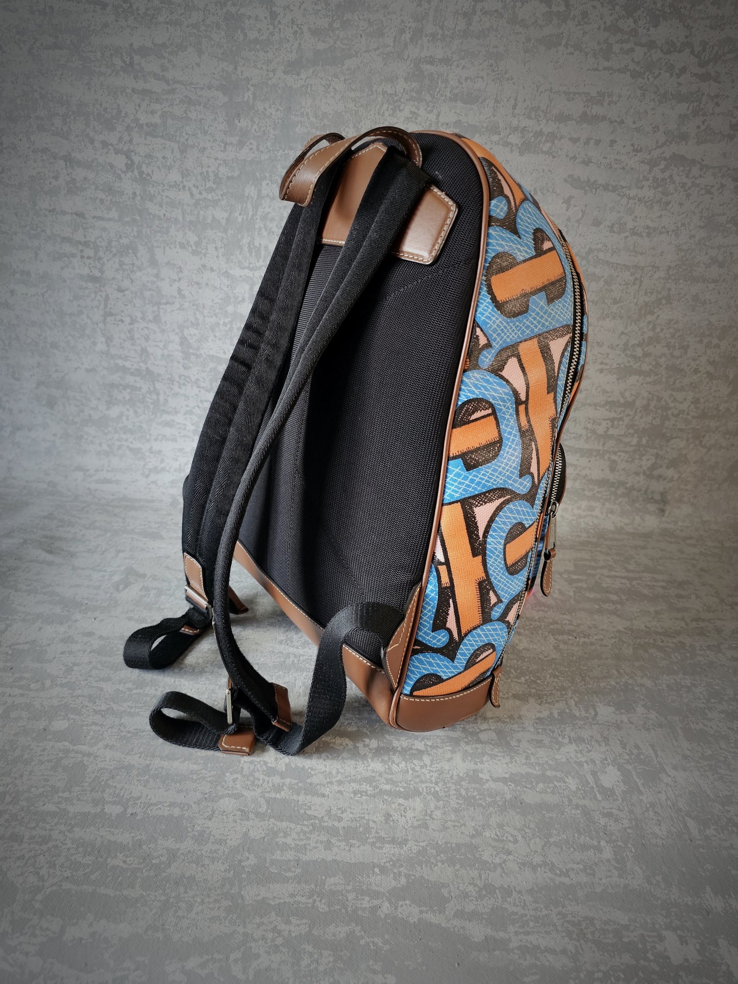 BURBERRY TB Monogram Leather Backpack in Blue and Brown
