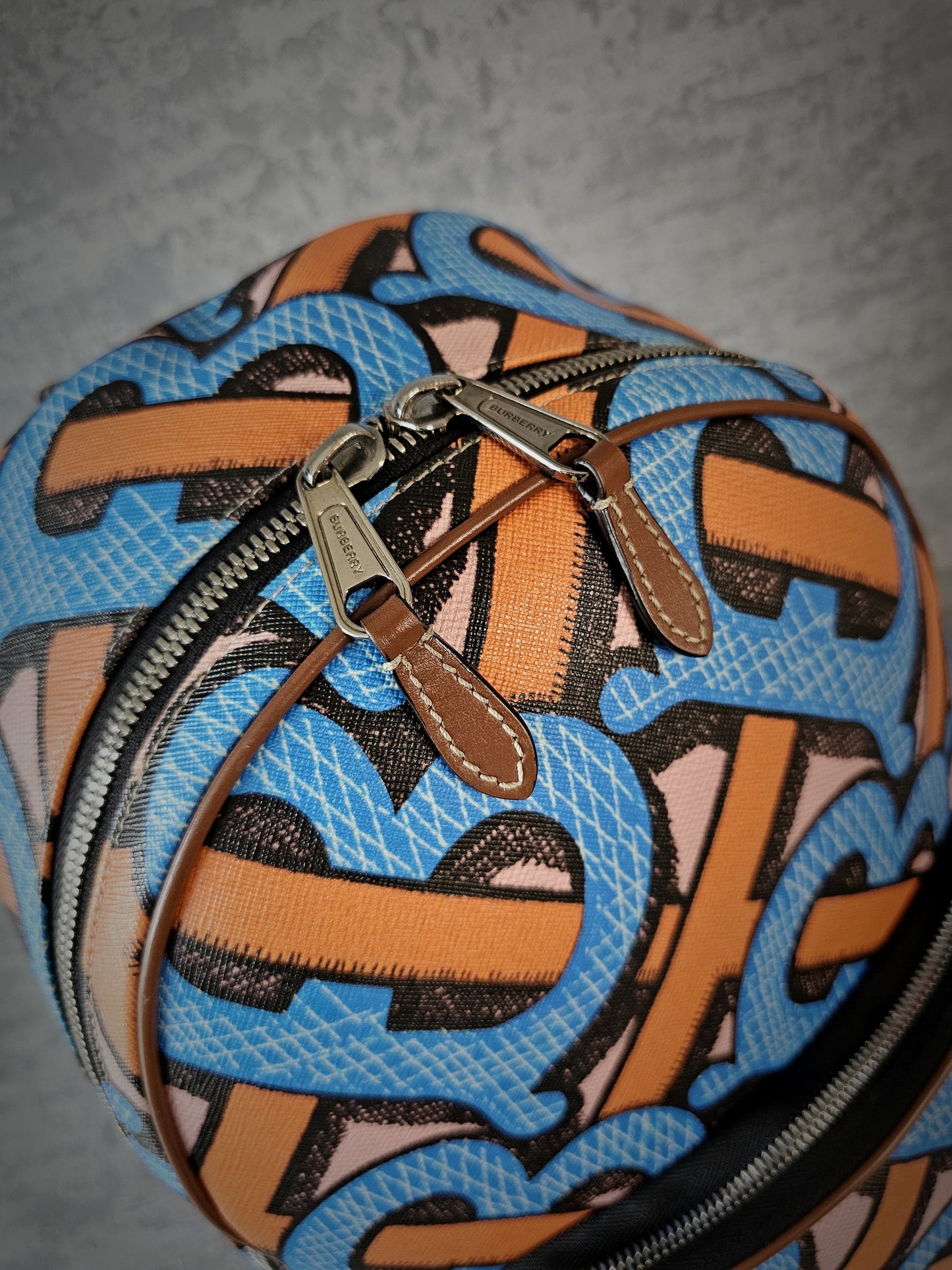 BURBERRY TB Monogram Leather Backpack in Blue and Brown
