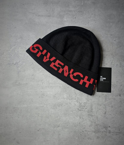 GIVENCHY Red Split Logo Beanie