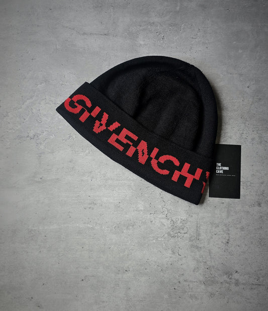 GIVENCHY Red Split Logo Beanie