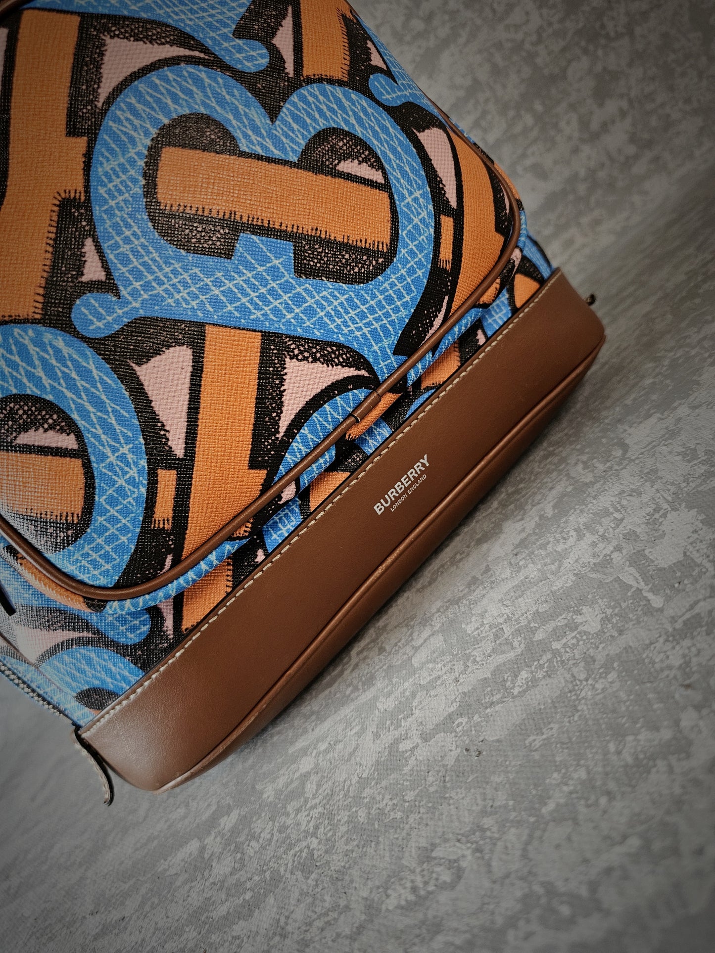 BURBERRY TB Monogram Leather Backpack in Blue and Brown