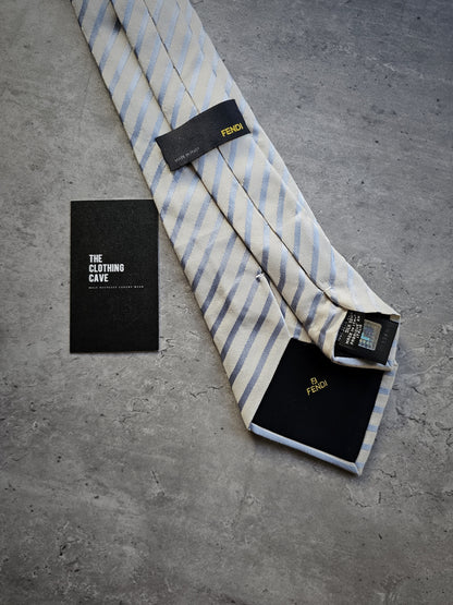 FENDI Blue Striped Silk Tie
