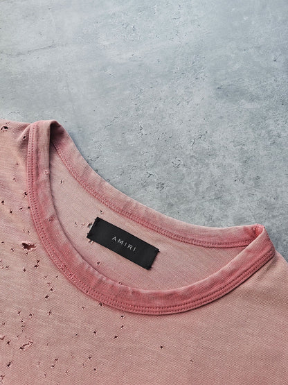 AMIRI Distressed & Washed Pink Shotgun T-Shirt