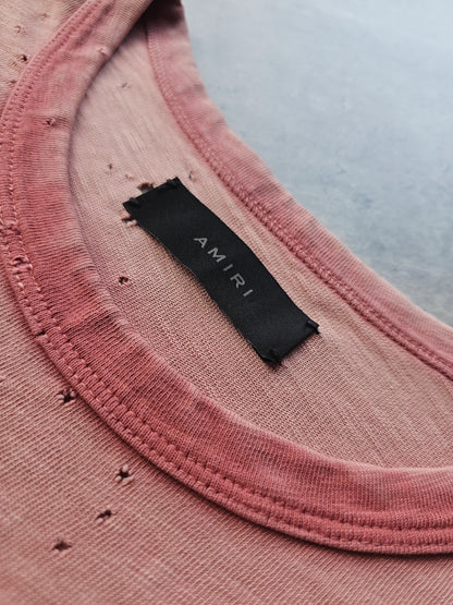 AMIRI Distressed & Washed Pink Shotgun T-Shirt