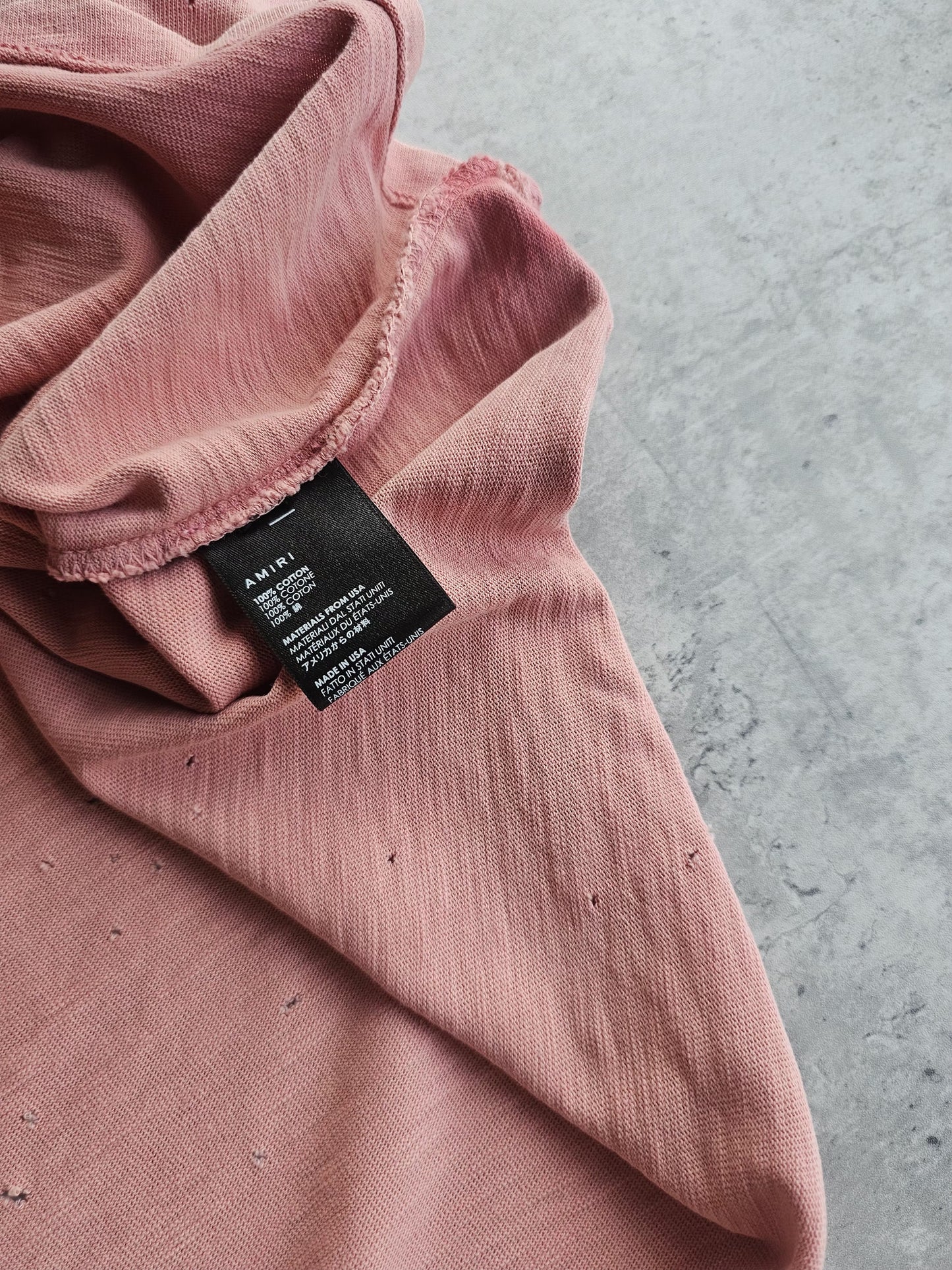 AMIRI Distressed & Washed Pink Shotgun T-Shirt