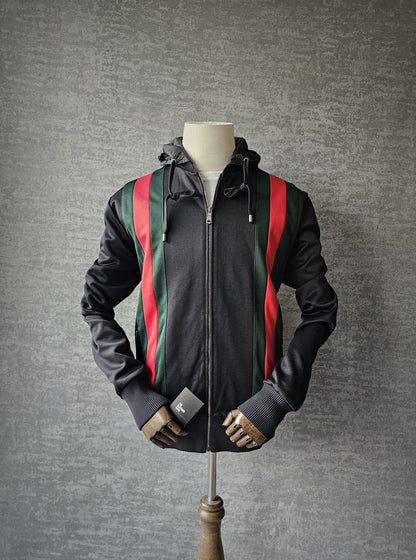 GUCCI Web-Striped Jersey Bomber Hooded Jacket