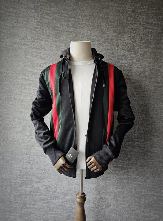 GUCCI Web-Striped Jersey Bomber Hooded Jacket