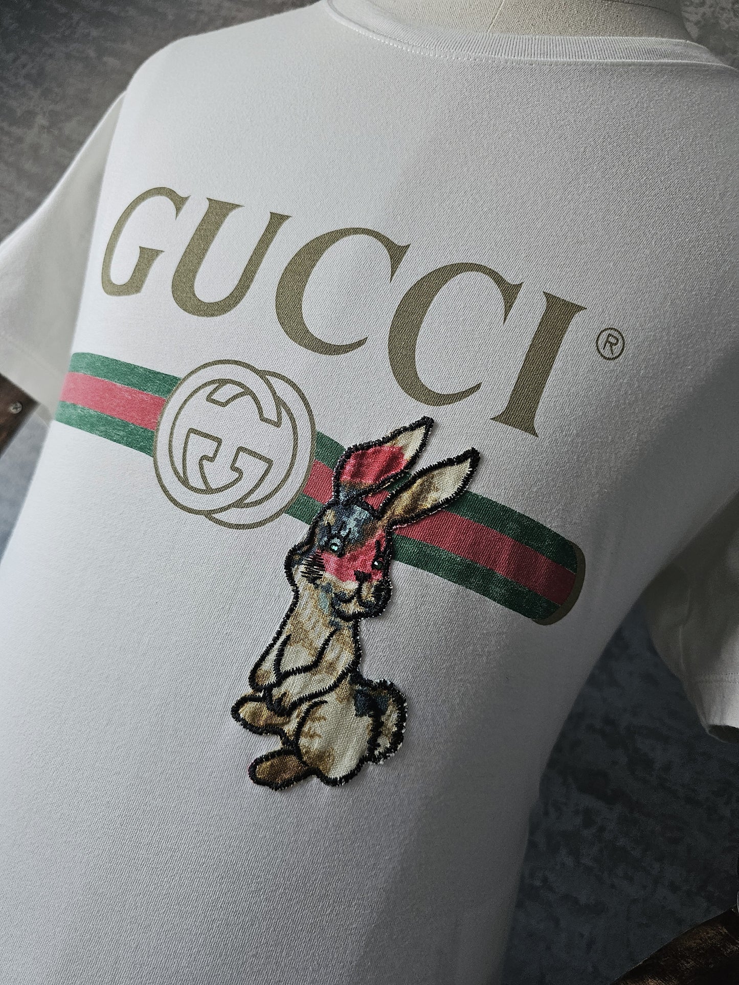 GUCCI Rabbit Embroidered Cotton T-Shirt