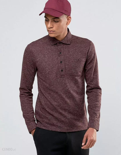 REISS Goa Long Sleeve Cotton Polo Shirt in Burgundy