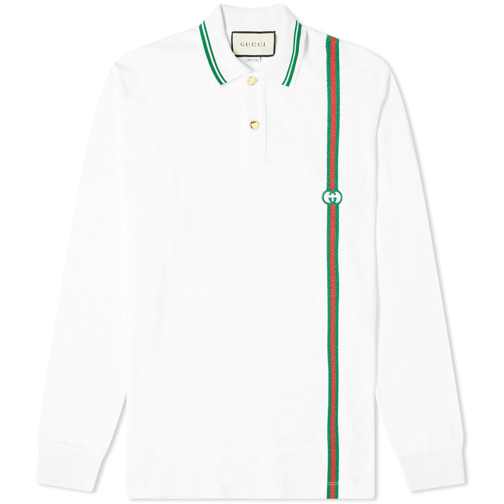 GUCCI Long-Sleeve Stripe Jersey Polo