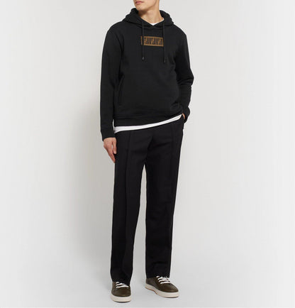 FENDI Logo Appliqued Cashmere Black Jersey Hoodie