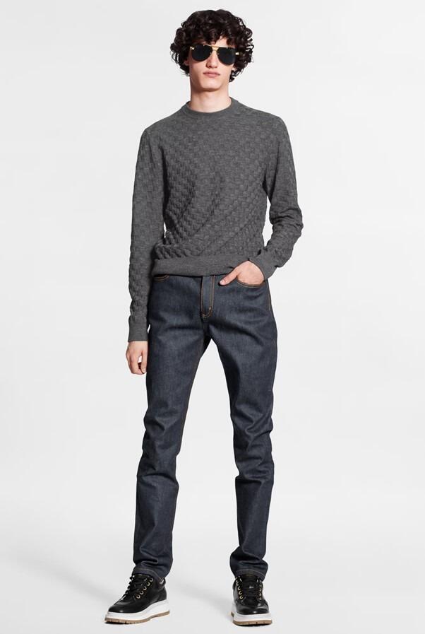 LOUIS VUITTON Damier Crew Knit Sweater in Dark Night Blue